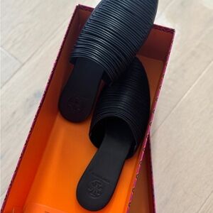 Tory Burch Black Ribbed Slides